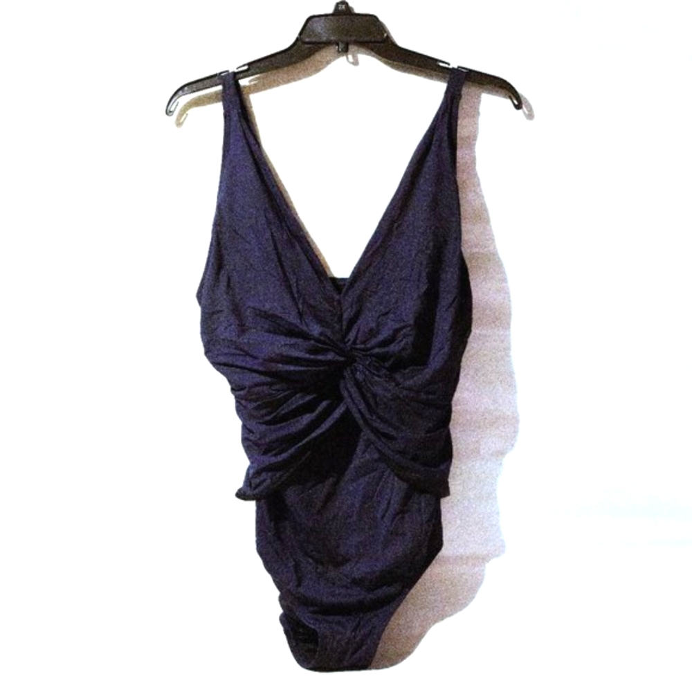 Michael Kors Navy One Piece Criss-crossed Bathing Suit, Size 18w Fair